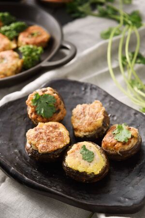 Chili Korean pancake on plateの写真素材