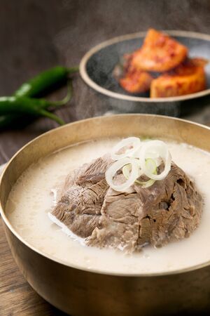 Radish kimchi wtih meat from beef bone soupの写真素材