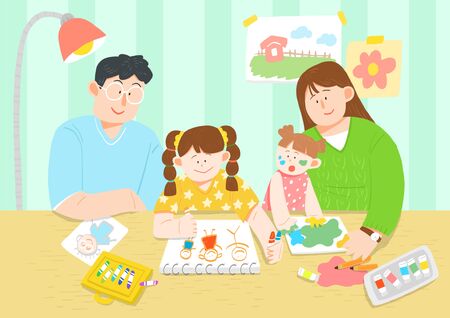 illustration of happy family having good time togetherの写真素材