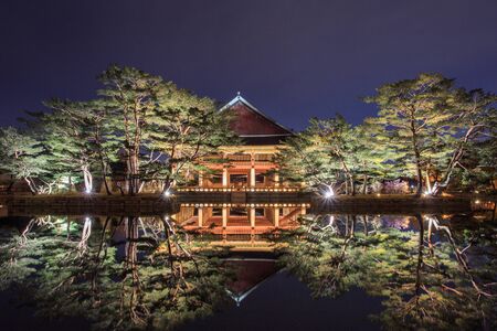 Beautiful night view of Korean palace in Seoulの写真素材