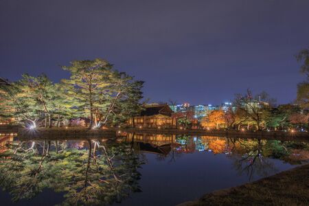 Beautiful night view of Korean palace in Seoulの写真素材