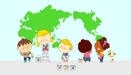 illustration of a group of happy children of different nationalities  010のイラスト素材