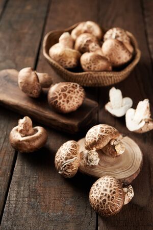 shiitake on wooden tableの写真素材