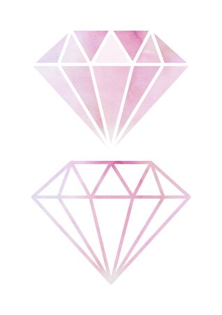 Pink diamond silhouette watercolor illustration.の写真素材