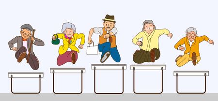 Concept of senior citizen jumping togetherのイラスト素材
