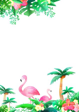 flamingo with tropical plant, Concept of summer pattern design illustrationの写真素材