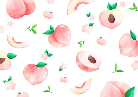 peach with leaf, Concept of summer pattern design illustration