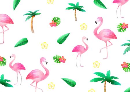 flamingo with tropical plant, Concept of summer pattern design illustrationの写真素材