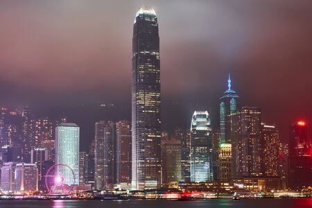 Hong Kong city night landscape.のeditorial素材