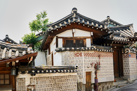 Traditional Korean style architecture at Hanok Village in Seoul, Koreaのeditorial素材