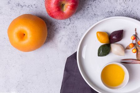 Concept of Korean traditional objects, wrapping cloth and refreshments. 059の写真素材