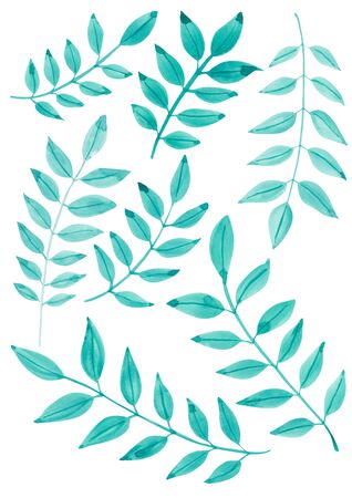 Watercolor pattern background. Green branches.の写真素材