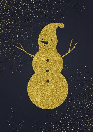 Christmas gold glitter elements. Cute snowman.の写真素材