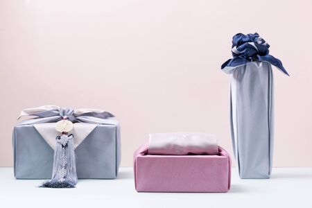 Concept of Korean traditional objects, wrapping cloth and refreshments.の写真素材