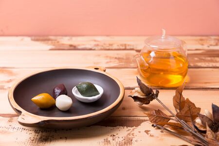 Concept of Korean traditional dessert and teaの写真素材