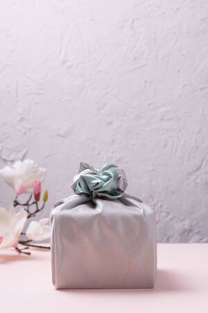 Concept of Korean traditional objects, wrapping cloth and refreshments.の写真素材