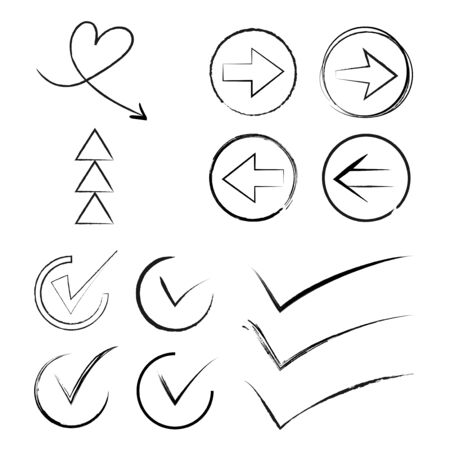 Hand drawn style arrows and abstract doodle in various directions illustrationのイラスト素材