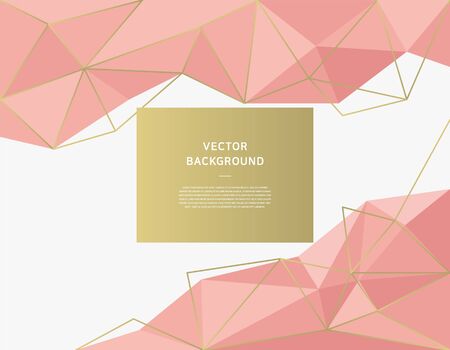 Pink color triangles and gold line vector background.のイラスト素材