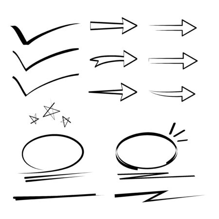 Hand drawn style arrows and abstract doodle in various directions illustrationのイラスト素材