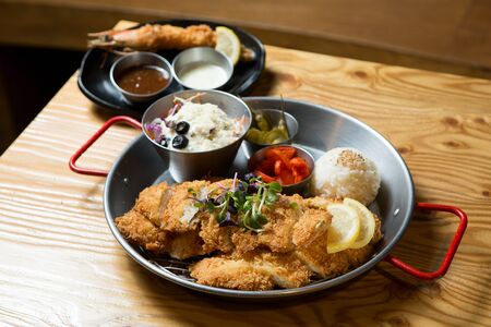 Donkatsu, pork cutlet and saladの写真素材