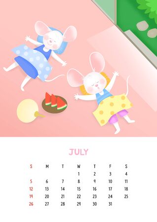 Calendar 2020 with rats illustration 007の写真素材