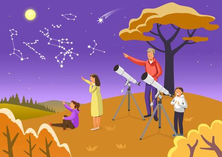 Modern People enjoying various activities with family, lovers, and friends at night illustration 009の写真素材