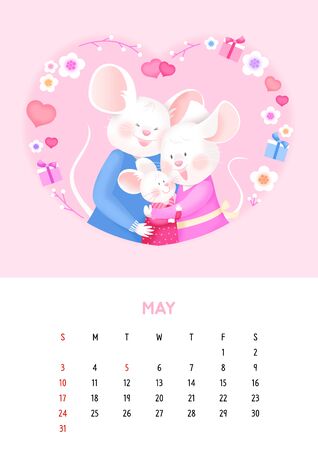Calendar 2020 with rats illustration 005の写真素材