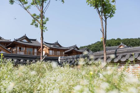 Traditional Korean style architecture, Hanok Village landscapeの写真素材