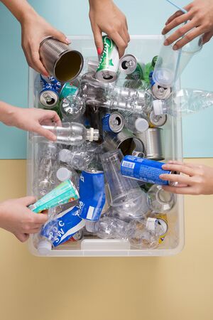 Recycling concept, Garbage for recycling with recycling symbol. Environmental protection concept photo. 025のeditorial素材