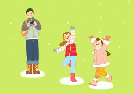 Winter season. Happy family having fun illustrationの写真素材