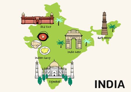 World travel map attraction tourist symbols sightseeing illustrationの写真素材