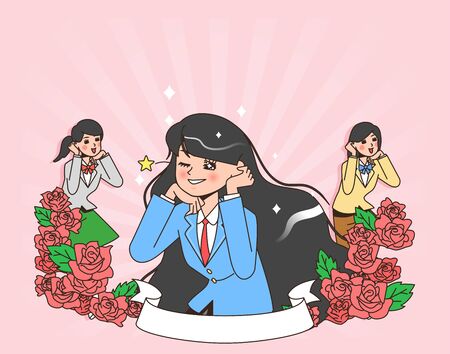 Happy students teenagers cartoon character illustration 002のイラスト素材