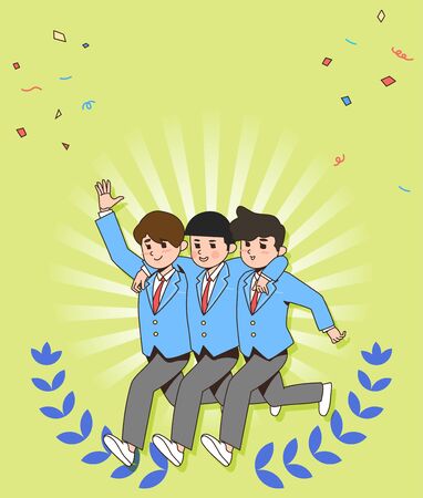 Happy students teenagers cartoon character illustration 010のイラスト素材