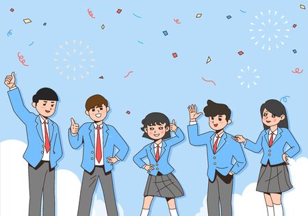 Happy students teenagers cartoon character illustration 015のイラスト素材
