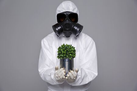 Male scientist in protective suit and antigas mask with glasses. 059の写真素材