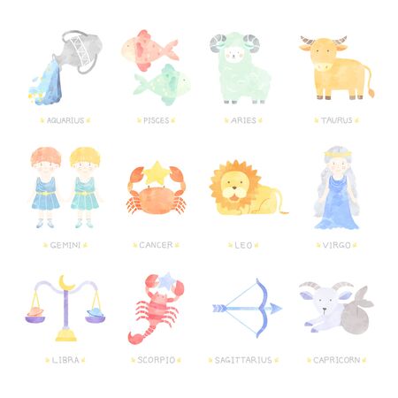 Set of the sign of the zodiac and the 12 oriental zodiac animals illustration 003の写真素材