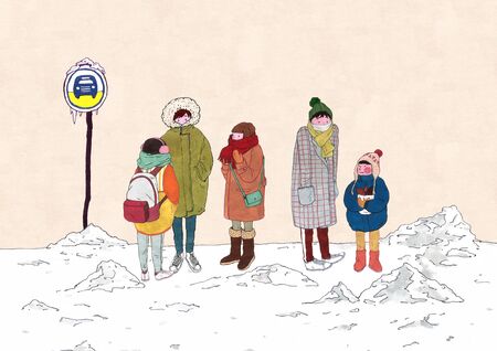 Wintertime concept, ways to stay warm or fight the winter cold illustration 001の写真素材
