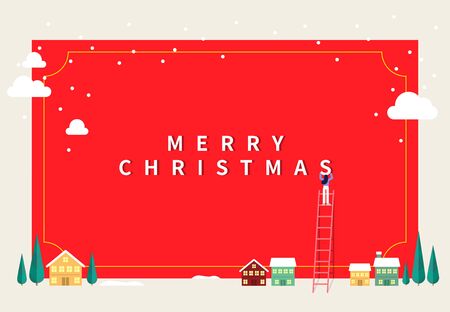 Merry Christmas and Happy New Year flat design style greeting card illustration 004のイラスト素材