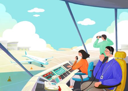 Airplane passenger service with air travel concept illustrationの写真素材