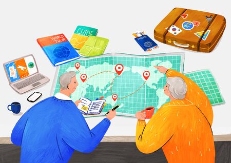Happy senior life, healthy active lifestyle concept illustration