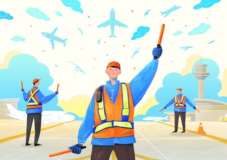 Airplane passenger service with air travel concept illustration
