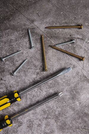 Hand work tools or construction tools top viewの写真素材