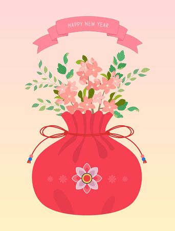 New year card design with lucky pocket and plants.のイラスト素材