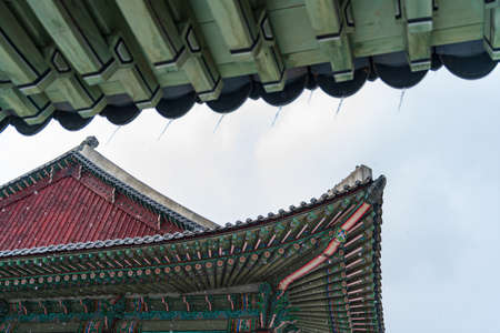 Korean traditional architecture, wintertime landscape of Korean palace 123の写真素材