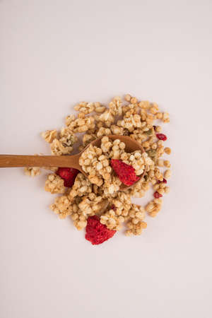 Delicious and healthy breakfast concept - cereal, Porridge and Energy bar 085