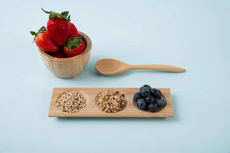 Delicious and healthy breakfast concept - cereal, Porridge and Energy bar 040
