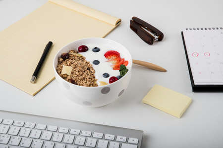 Delicious and healthy breakfast concept - cereal, Porridge and Energy bar 049の写真素材