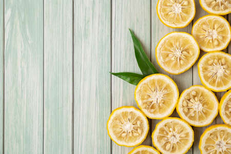 fresh fruit concept. close up of lemons and citrons 059の写真素材