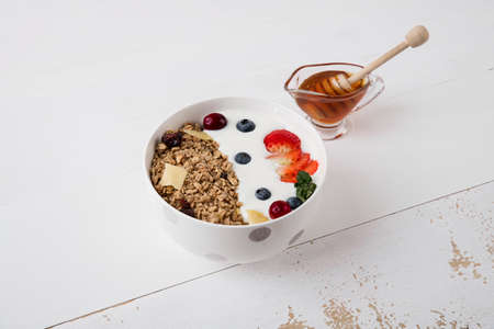 Delicious and healthy breakfast concept - cereal, Porridge and Energy bar 046の写真素材