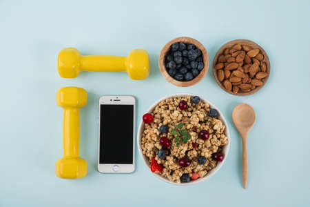 Delicious and healthy breakfast concept - cereal, Porridge and Energy bar 099の写真素材